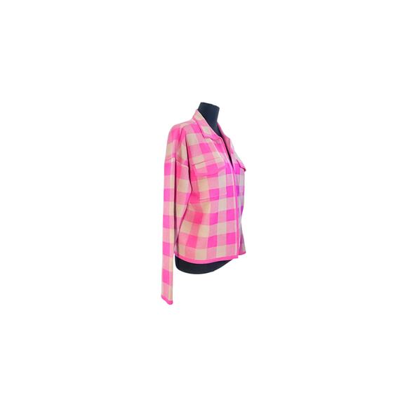 Cyrus Pink & Tan Buffalo Plaid Knit Cardigan - Size S - Picture 3 of 8